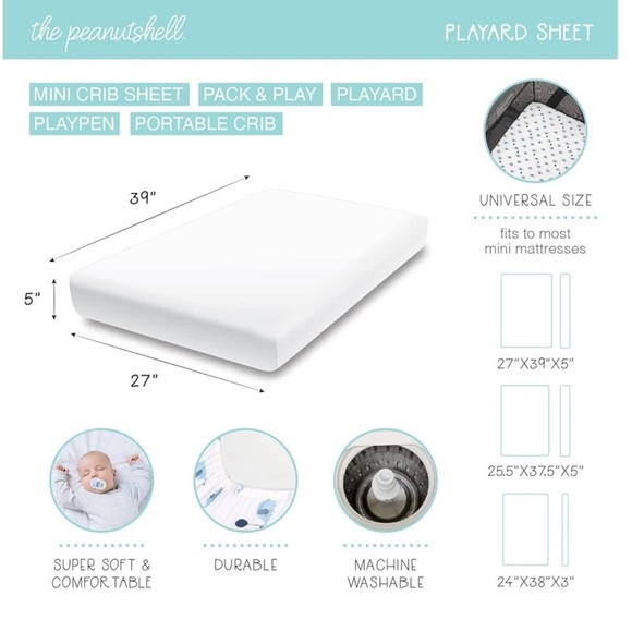 2 x Fitted Pack and Play Crib Sheets Baby Boy Girl - Picture 7 of 7